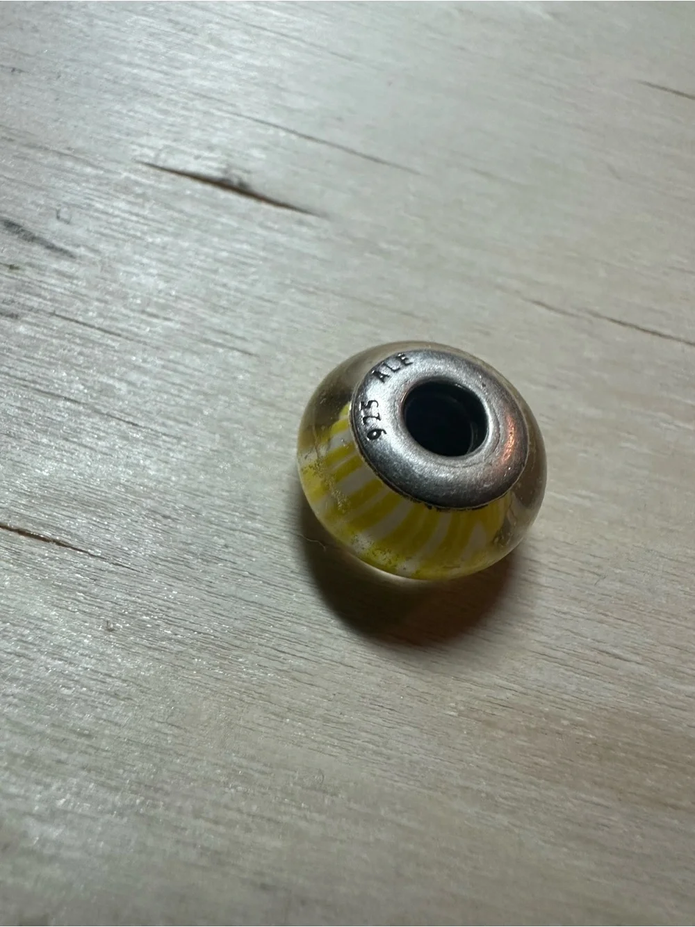Retired Pandora Yellow & White Murano Glass Charm | Sterling Silver 925 ALE